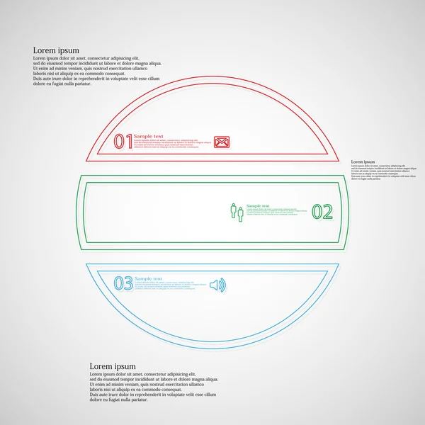 Infografía con círculo dividido en tres partes de color de contornos dobles — Vector de stock