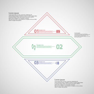 Rhombus Infographic şablonu Çift Kişilik anahatlar için üç bölüme ayrılmıştır