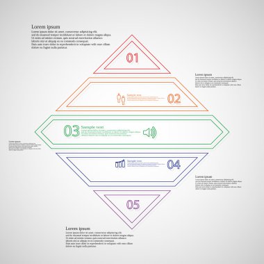 Rhombus Infographic şablonu Çift Kişilik anahatlar için beş bölüme ayrılmıştır