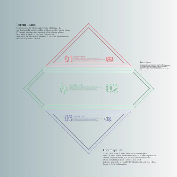 Rhombus infographic sjabloon onderverdeeld naar drie delen van dubbele contouren — Stockvector