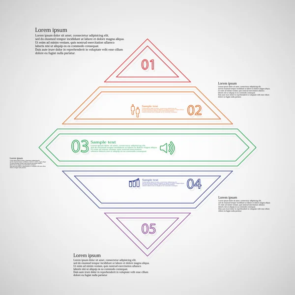 Rhombus infographic sjabloon onderverdeeld naar vijf delen van dubbele contouren — Stockvector