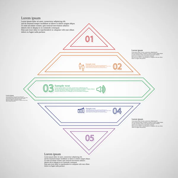 Plantilla infográfica rombo dividida en cinco partes de contornos dobles — Vector de stock