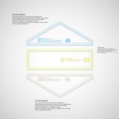 Altıgen şekil Infographic şablonu, ana hatları üzerinden üç bölümden oluşur