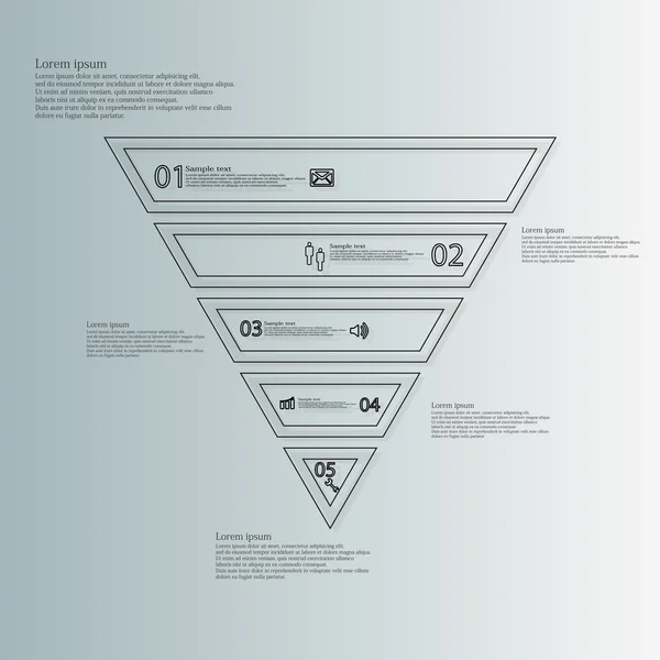 Modello infografico a forma di triangolo è costituito da cinque parti dai contorni — Vettoriale Stock