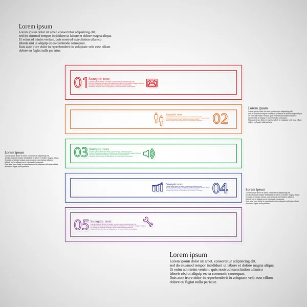 Square shape infographic template consists of five parts from outlines — Stock Vector