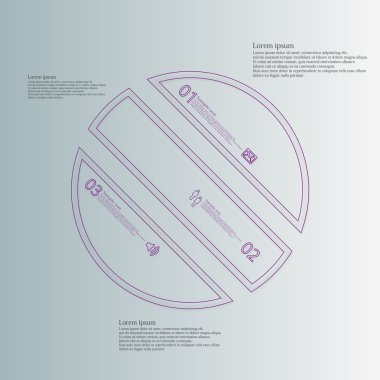 Daire Infographic şablon çarpık özetliyor için üç bölüme ayrılmıştır