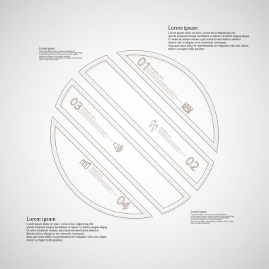 Ana hatları dört bölüme ayrılmıştır daire Infographic şablon çarpık