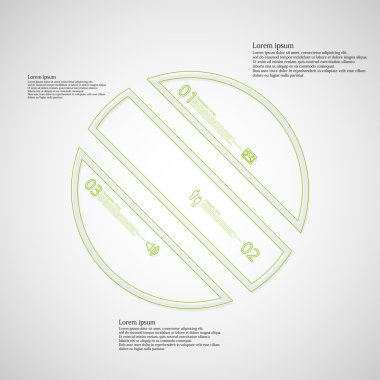 Daire Infographic şablon çarpık özetliyor için üç bölüme ayrılmıştır