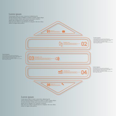 Altıgen Infographic şablon yatay olarak beş bölüme özetliyor ayrılmıştır.