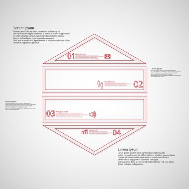 Altıgen Infographic şablon yatay anahatlar için dört bölüme ayrılmıştır