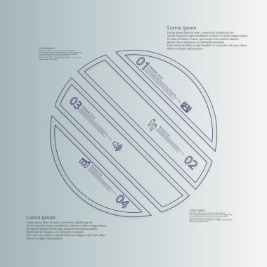 Ana hatları dört bölüme ayrılmıştır daire Infographic şablon çarpık