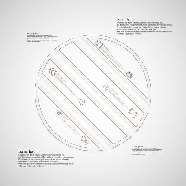 Koło infographic szablon krzywo podzielony na cztery części z konturów — Wektor stockowy