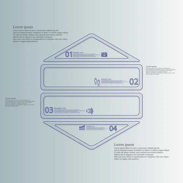 Zeshoek infographic sjabloon horizontaal verdeeld naar vier delen van contouren — Stockvector