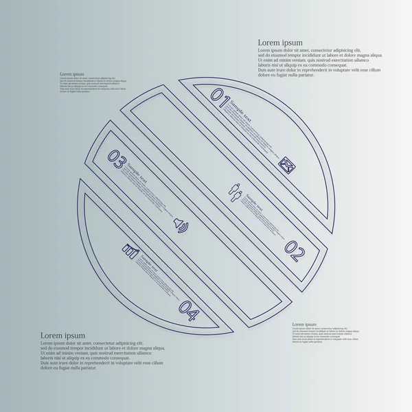 Cerchio modello infografica askew diviso in quattro parti dai contorni — Vettoriale Stock