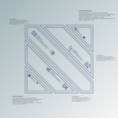 Beş mavi parçaları Infographic mavi zemin üzerine için kare bölünmüş