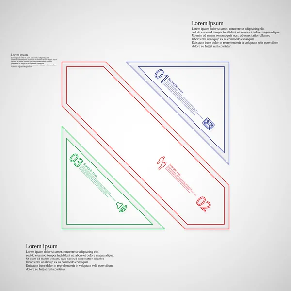 Cuadrado dividido en tres partes de color infografía sobre fondo claro — Vector de stock