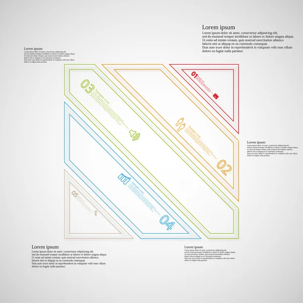 Cuadrado dividido en cinco partes de color infografía sobre fondo claro — Vector de stock