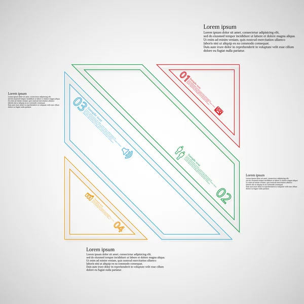 Quadratisch aufgeteilt in vier Farbteile Infografik auf hellem Hintergrund — Stockvektor