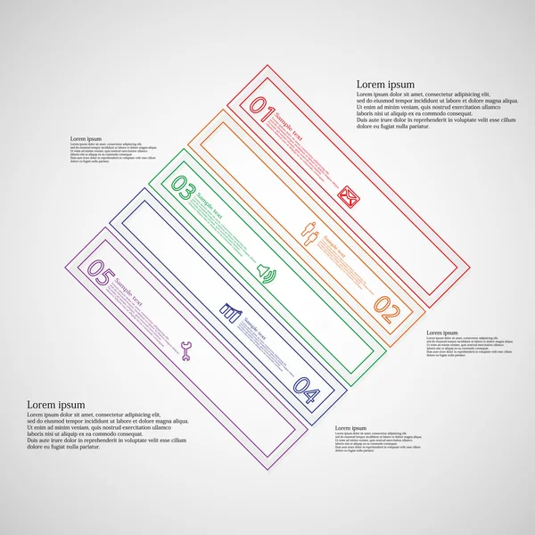 Modèle infographique avec forme de losange divisé en cinq parties de couleur — Image vectorielle