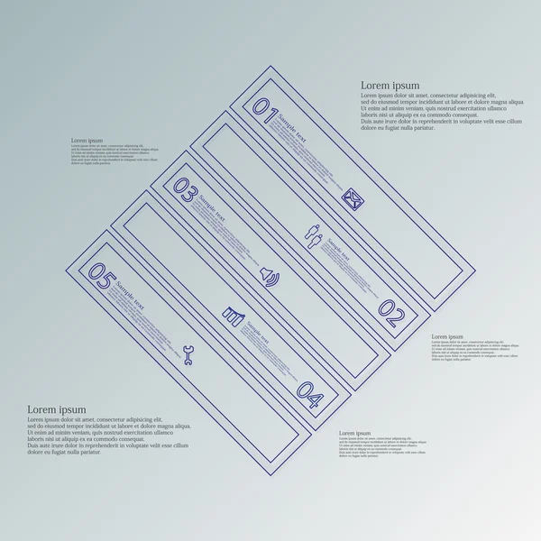 Modello infografico a rombo diviso in cinque parti blu — Vettoriale Stock