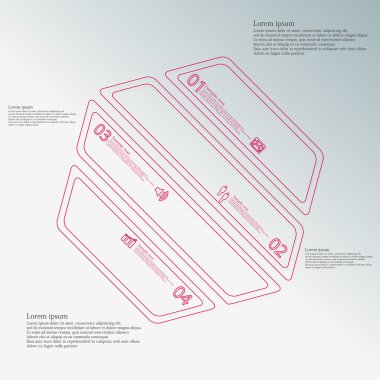 Dört kırmızı Çift Kişilik kontur öğeleri tarafından oluşturulan altıgen Infographic şablonu