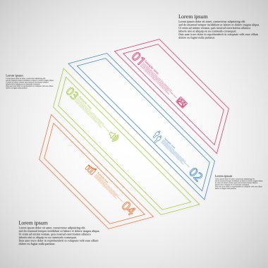 Dört renk çift kontur öğeleri tarafından oluşturulan altıgen Infographic şablonu