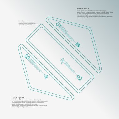 Üç mavi Tek Kişilik kontur öğeleri tarafından oluşturulan altıgen Infographic şablonu