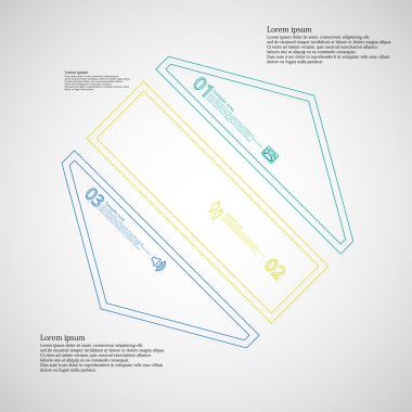 Üç renk çift kontur öğeleri tarafından oluşturulan altıgen Infographic şablonu