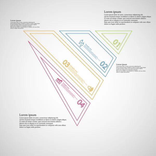 Plantilla de infografía triangular creada por cuatro elementos de doble contorno de color — Vector de stock