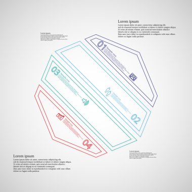 Sekizgen Infographic şablon çarpık dört renk parçalara bölünmüş