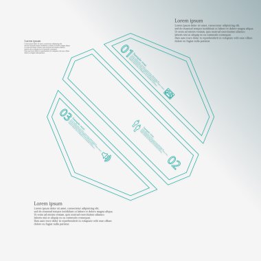 Sekizgen Infographic şablon çarpık üç mavi bölüme ayrılmıştır