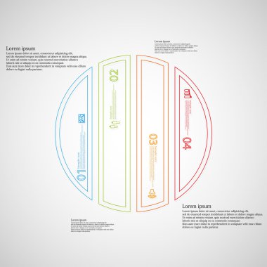 İllüstrasyon çember şablonuyla dikey olarak dört renk bölümlerine ana hatları bölünmüş.