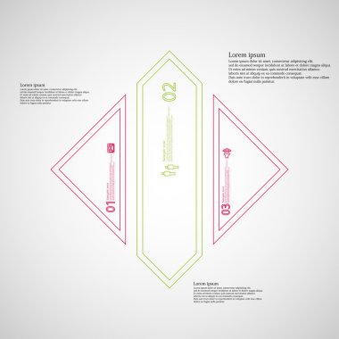 Rhombus şekil Infographic üç renk parçaları çift anahat ile oluşturulan