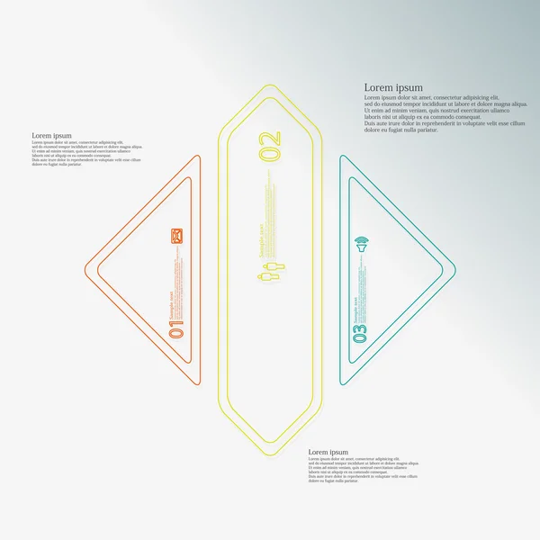 Romb kształtu infographic utworzone z trzech części kolor z podwójny zarys — Wektor stockowy