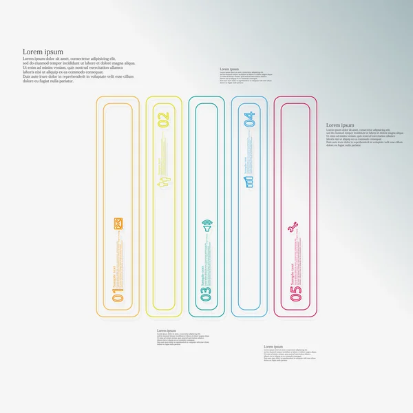Інфографіка квадратної форми, створена з п'яти кольорових частин з подвійним контуром — стоковий вектор