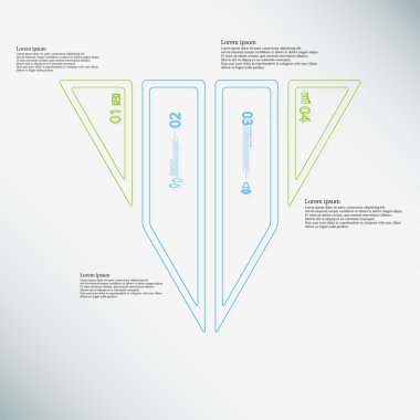Üçgen İllüstrasyon bilgi grafiği şablonu çift anahatlar tarafından oluşturulan dört renk parçasına bölünmüş