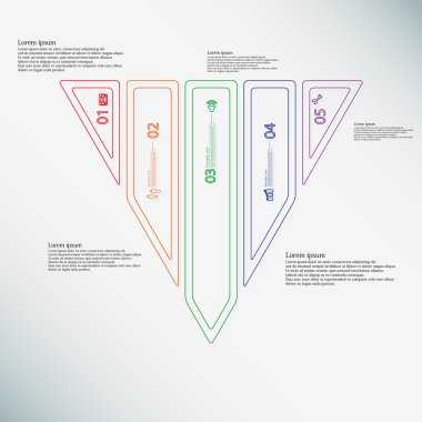 Üçgen İllüstrasyon bilgi grafiği şablonu, çift anahatlarla oluşturulan beş renk parçasına bölünmüştür
