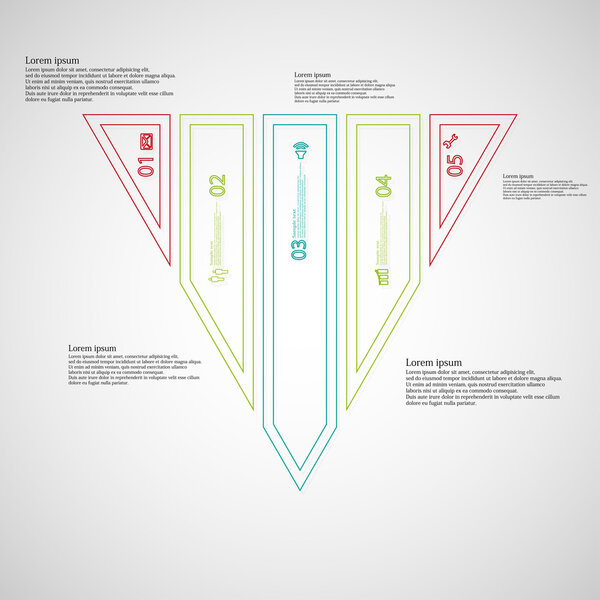 Инфографический шаблон Triangle Illustration, разделенный на пять цветовых частей, созданных двойными контурами
