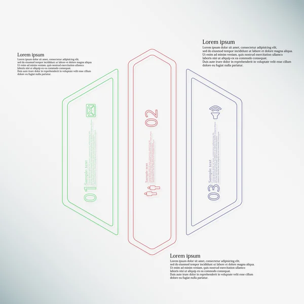 Plantilla infográfica Hexagon Illustration dividida en tres partes de color creadas por contornos dobles — Vector de stock