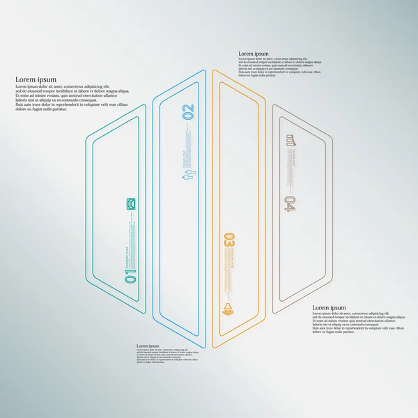 Инфографический шаблон шестиугольника, разделенный на четыре цветные части, созданные двойными контурами — стоковый вектор