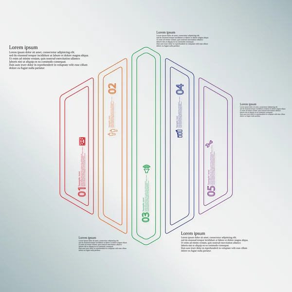 Modello infografico Hexagon Illustration diviso in cinque parti a colori create da doppi contorni — Vettoriale Stock