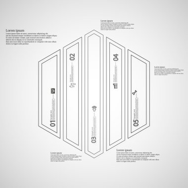 Altıgen çizimi Infographic şablonu Çift Kişilik özetliyor tarafından oluşturulan beş siyah kısımları için bölünmüş
