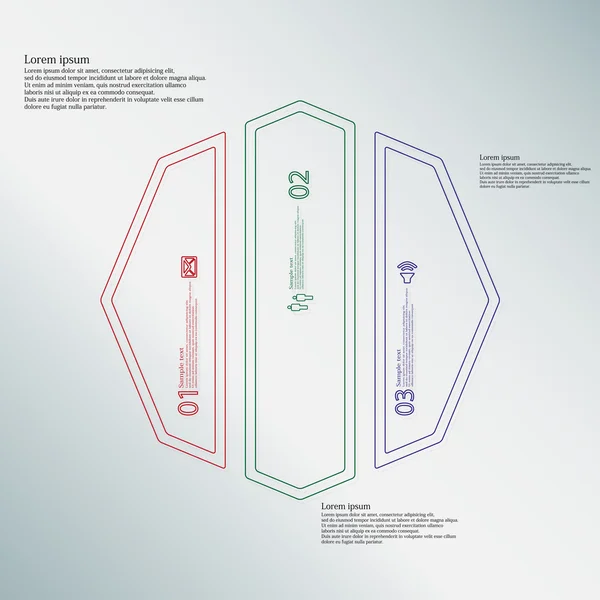 Plantilla infográfica Octagon Illustration dividida en tres partes de color creadas por contornos dobles — Archivo Imágenes Vectoriales