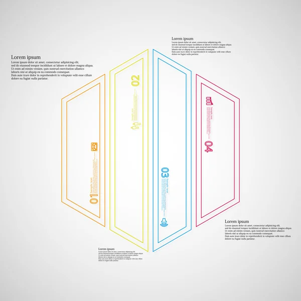 六角图图表模板分为四个颜色部分由双轮廓创建 — 图库矢量图片