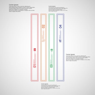 Çubuk İllüstrasyon bilgi grafiği şablonu, çift anahatlarla oluşturulan dört renk parçasına bölünmüştür