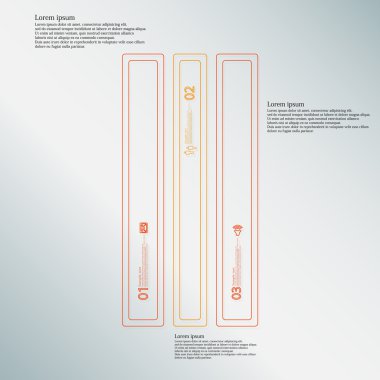 Çubuk İllüstrasyon bilgi grafiği şablonu, çift anahatlar tarafından oluşturulan üç turuncu parçaya bölünmüştür