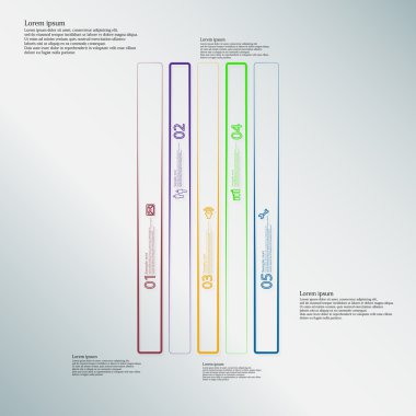 Çubuk İllüstrasyon bilgi grafiği şablonu anahatlar tarafından oluşturulan beş renk parçasına bölünmüştür