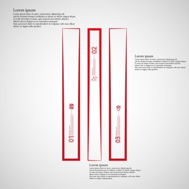 Çubuk İllüstrasyon bilgi grafiği şablonu anahatlar tarafından oluşturulan üç kırmızı parçaya bölünmüş