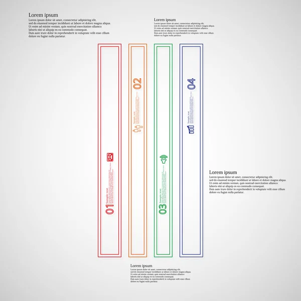 Bar illustration infografik mall uppdelad på fyra färg delar som skapats av dubbla konturer — Stock vektor