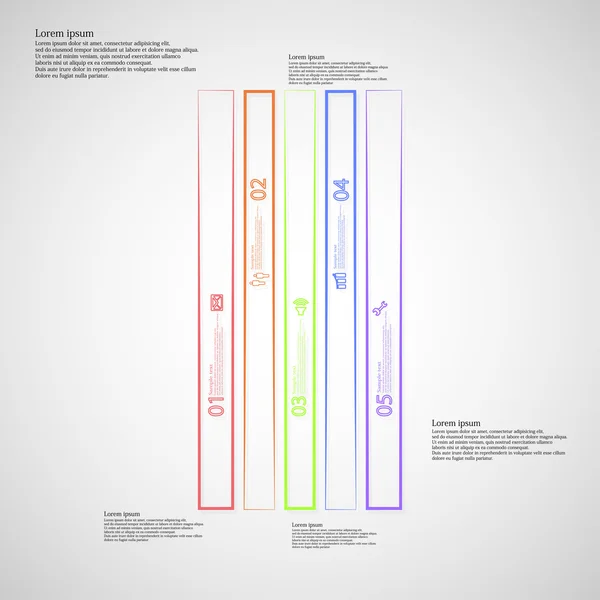 Bar illustration infografik mall uppdelad på fem färg delar som skapats av konturer — Stock vektor